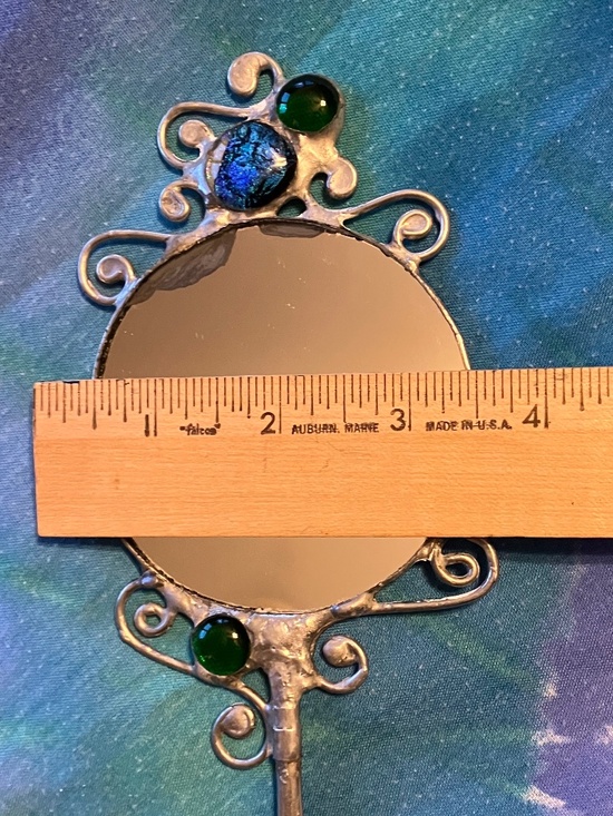 HAND HELD MIRROR, HAND MADE. HANDLE IS MADE FROM A PIECE OF VINTAGE SILVERWARE - Picture 9 of 11